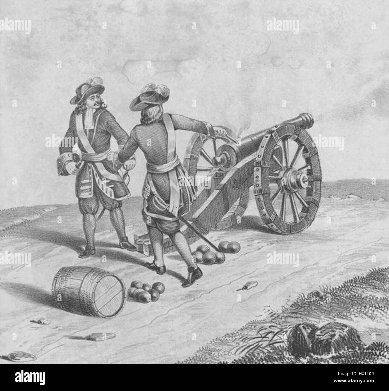 L'artillerie française au début du xviiie siècle. Banque D'Images
