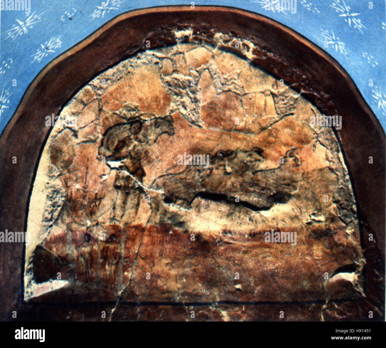 Le baptistère Dura Europos, situé dans la Syrie moderne, est connu pour ses fresques chrétiennes primitives, y compris la représentation du bon Pasteur. Cette œuvre symbolise le soin du Christ pour ses disciples, un thème emblématique dans les premiers Christian compris Banque D'Images