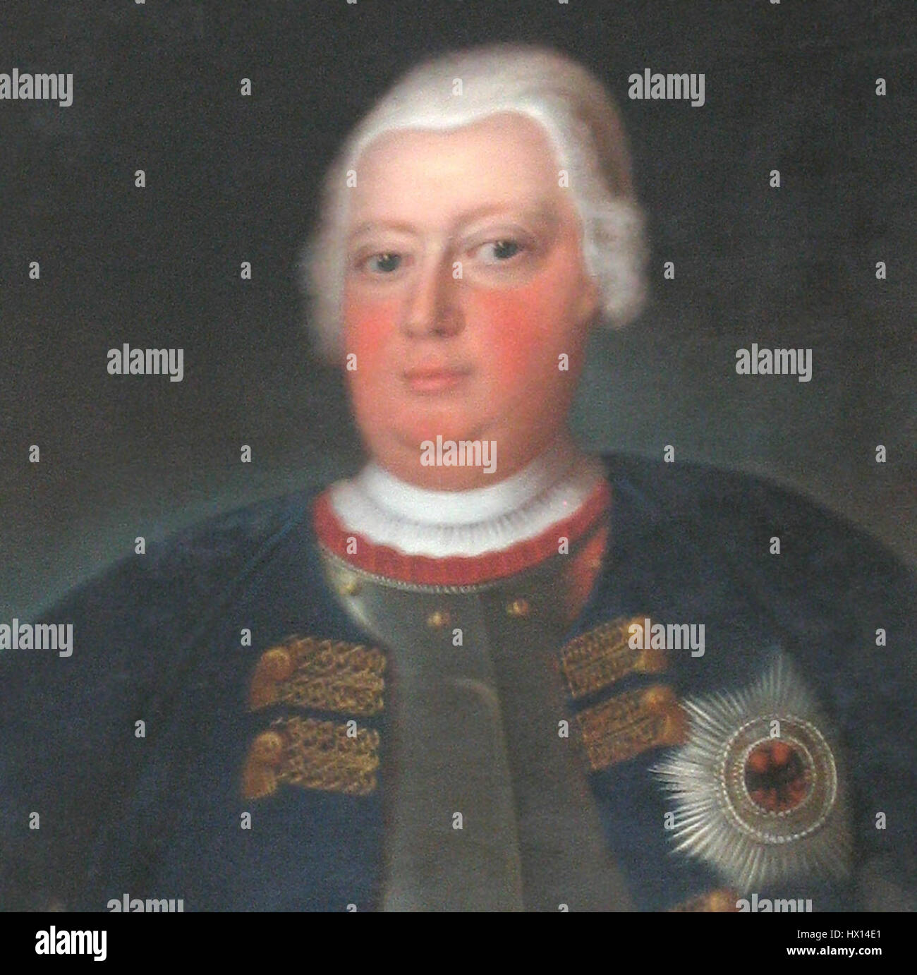 Fryderyk Wilhelm Ier fut le roi de Prusse de 1713 à 1740, connu pour ses réformes militaires et pour avoir établi une armée forte et disciplinée. Son règne marque une période clé dans l'histoire de la Prusse et le développement de la guerre moderne. Banque D'Images