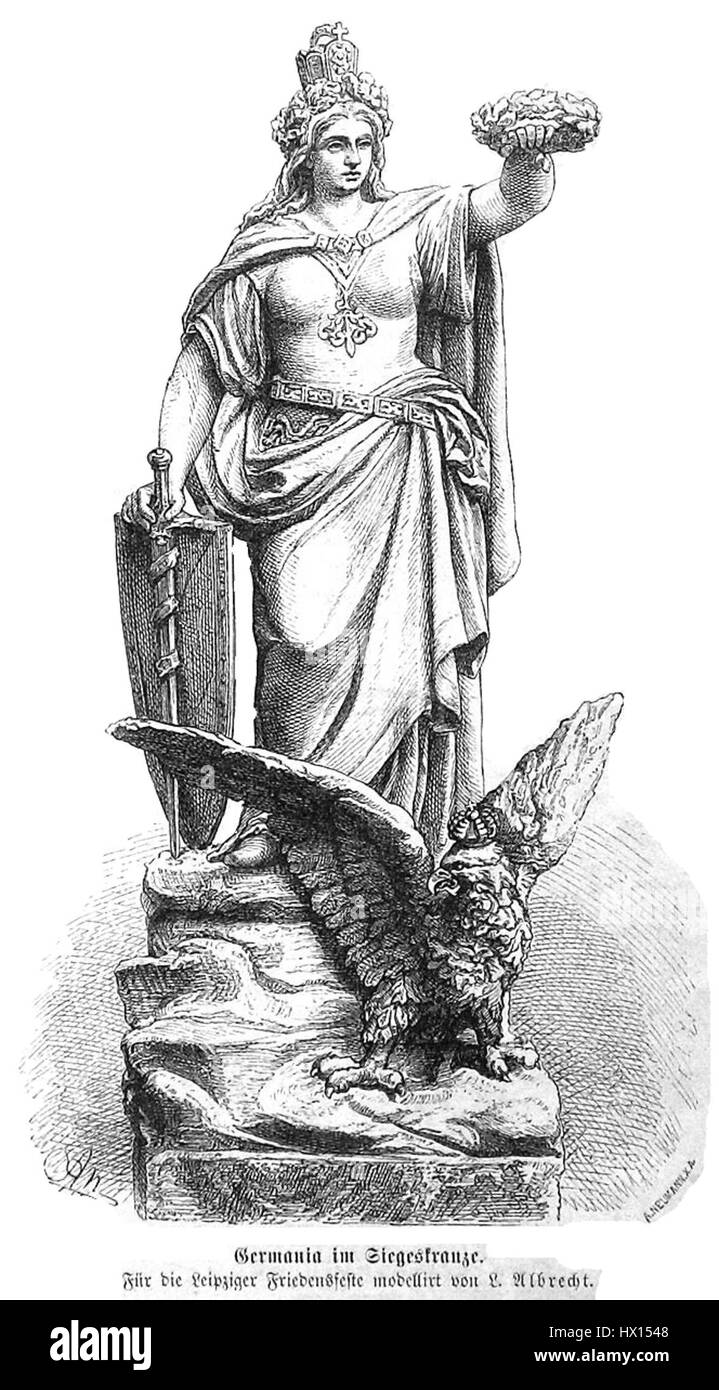 Le tableau 'Germania' d'Albrecht capture une représentation symbolique de l'esprit germanique. La Germanie est représentée comme une figure féminine forte et héroïque, reflétant les idéaux nationalistes du XIXe siècle. Banque D'Images