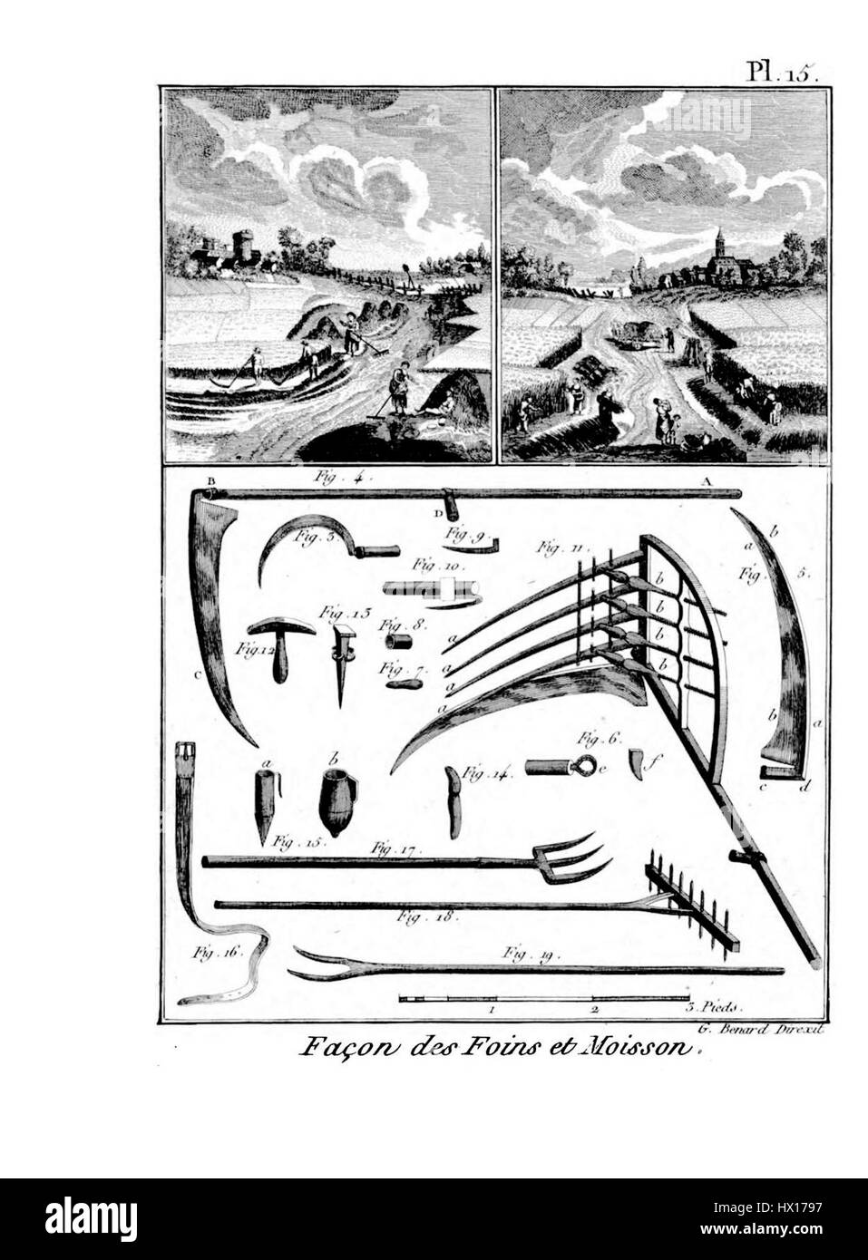 Cette illustration de l'Encyclopédie méthodique se concentre sur les techniques de labourage et de culture en agriculture. Il offre un aperçu approfondi des pratiques agricoles au cours de la période des lumières, offrant un aperçu du développement des outils et des méthodes agricoles. Banque D'Images