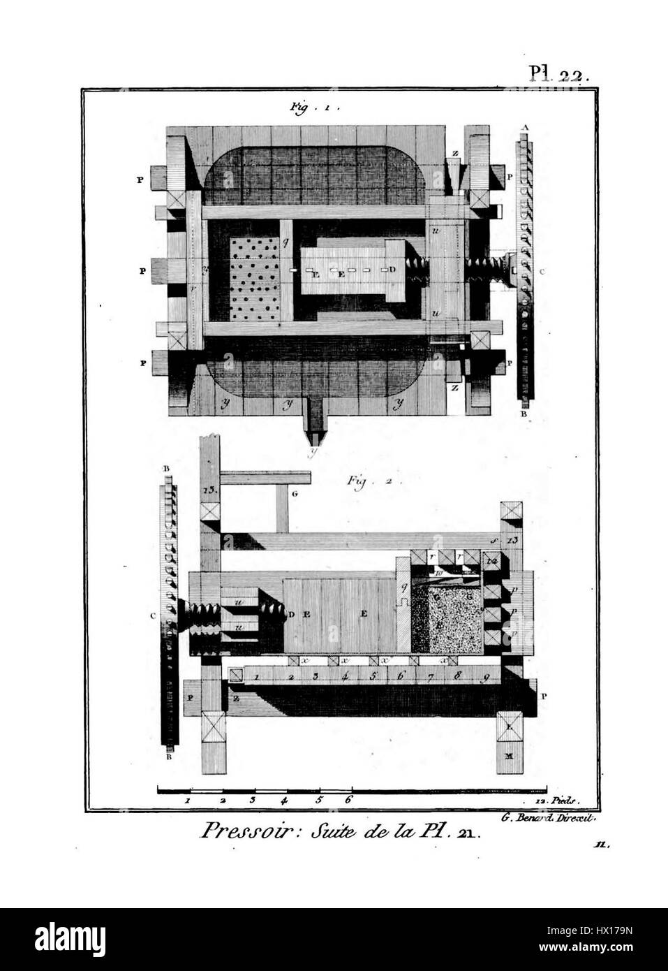 Cette gravure de l'Encyclopédie méthodique représente diverses techniques et outils agricoles utilisés en agriculture. La planche 22 illustre les méthodes utilisées dans les cultures arables, montrant les outils et les techniques utilisés au XVIIIe siècle. Banque D'Images