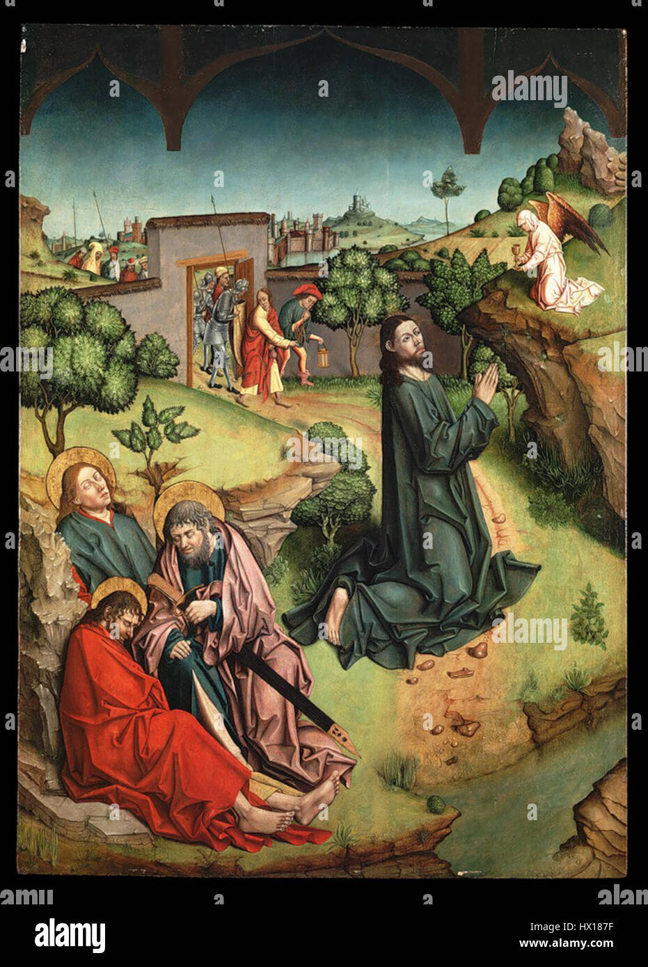 La 'Oración del Huerto' de Fernando Gallego (l'agonie dans le jardin) dépeint le Christ dans la prière dans le jardin de Gethsémani. Cette scène religieuse, située à Tucson, met en évidence la compétence de Gallego à représenter des sujets émotionnels et spirituels. Banque D'Images