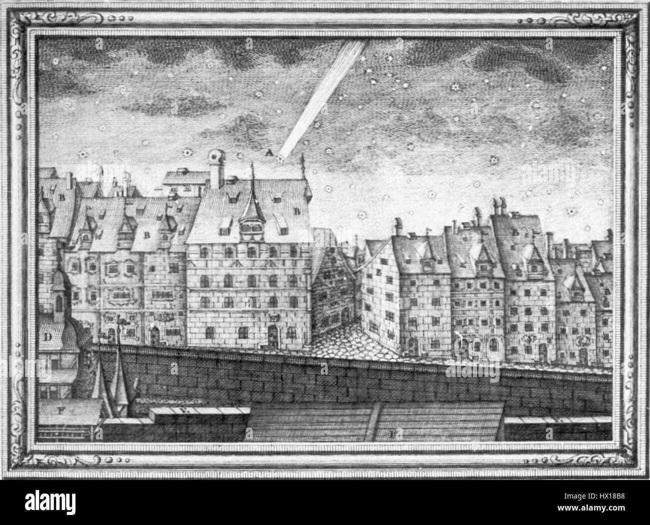 La comète de 1769, visible depuis Nuremberg, fut un événement astronomique important observé par beaucoup en Europe. Elle faisait partie d'une série d'apparitions de comètes qui ont suscité l'intérêt public et la recherche scientifique au cours du XVIIIe siècle. Banque D'Images