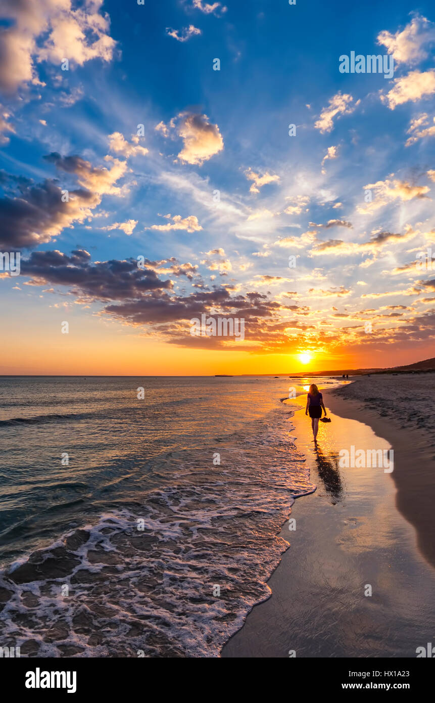 L'Espagne, Menorca, Son Bou, coucher du soleil Banque D'Images