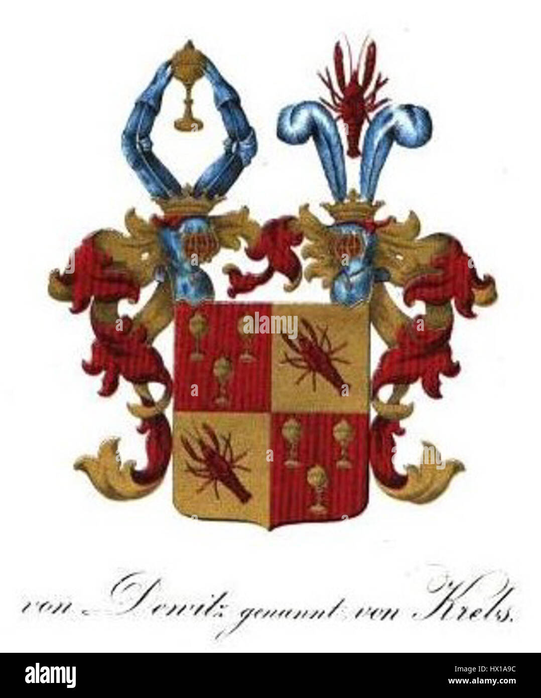 CoA Dewitz Krebs fait référence à un blason historique lié à la famille Dewitz. Ces armoiries signifient la lignée aristocratique de la famille et leur rôle historique dans la noblesse et le patrimoine allemands. Banque D'Images