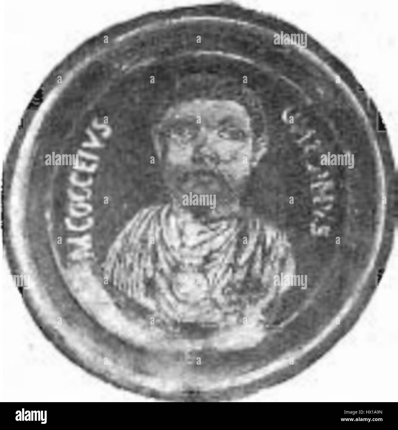 Le Portrait en verre d'or d'Onesimus est un artefact ancien représentant un serviteur de l'Empire romain. Ce portrait est sculpté dans un support en verre et représente l'iconographie chrétienne primitive de l'époque. Banque D'Images