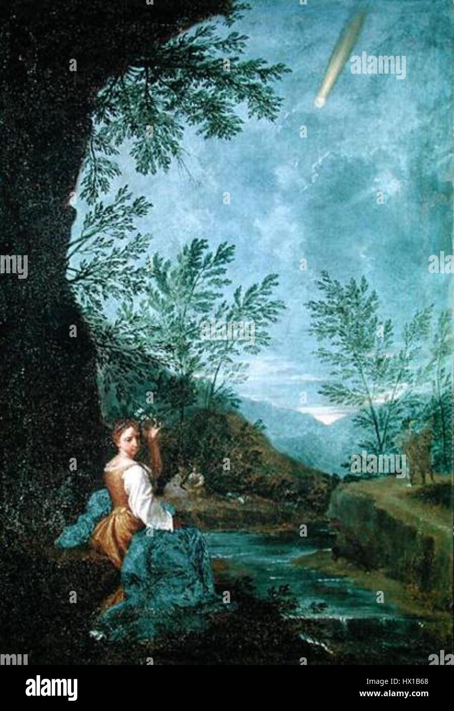 Les observations astronomiques 08 de Donato Creti se concentrent sur une comète, illustrant l'intérêt pour les corps célestes pendant la période des lumières. L’œuvre capte la curiosité scientifique et les études astronomiques de l’époque. Banque D'Images