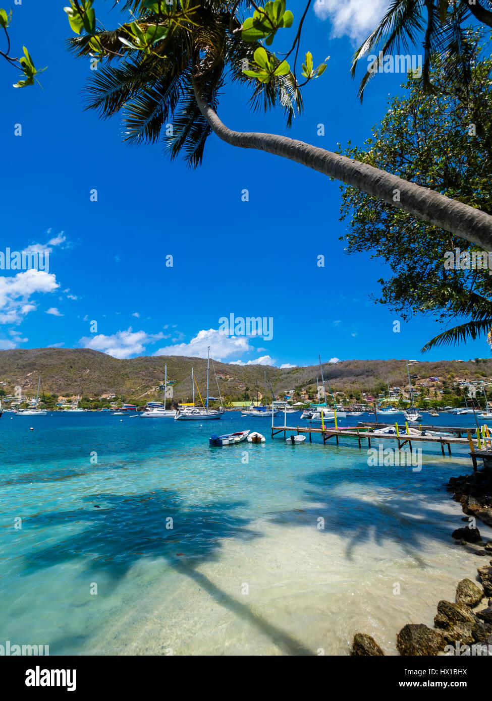 Caraïbes, St Vincent et les Grenadines, Bequia, la baie de Port Elisabeth avec les bateaux à voile Banque D'Images