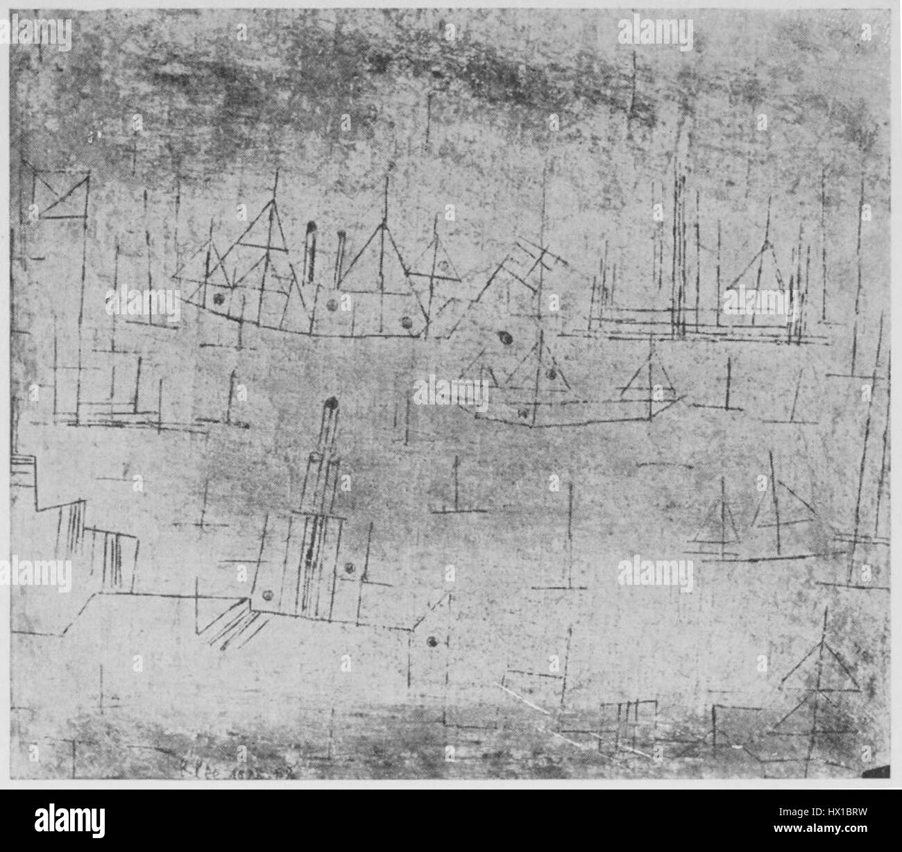 Cette illustration de Paul Klee, créée en 1930, reflète le style abstrait caractéristique de Klee, mêlant formes géométriques et contrastes de couleurs vifs. Banque D'Images Cette illustration de Paul Klee, créée en 1930, reflète le style abstrait caractéristique de Klee, mêlant formes géométriques et contrastes de couleurs vifs. Banque D'Images