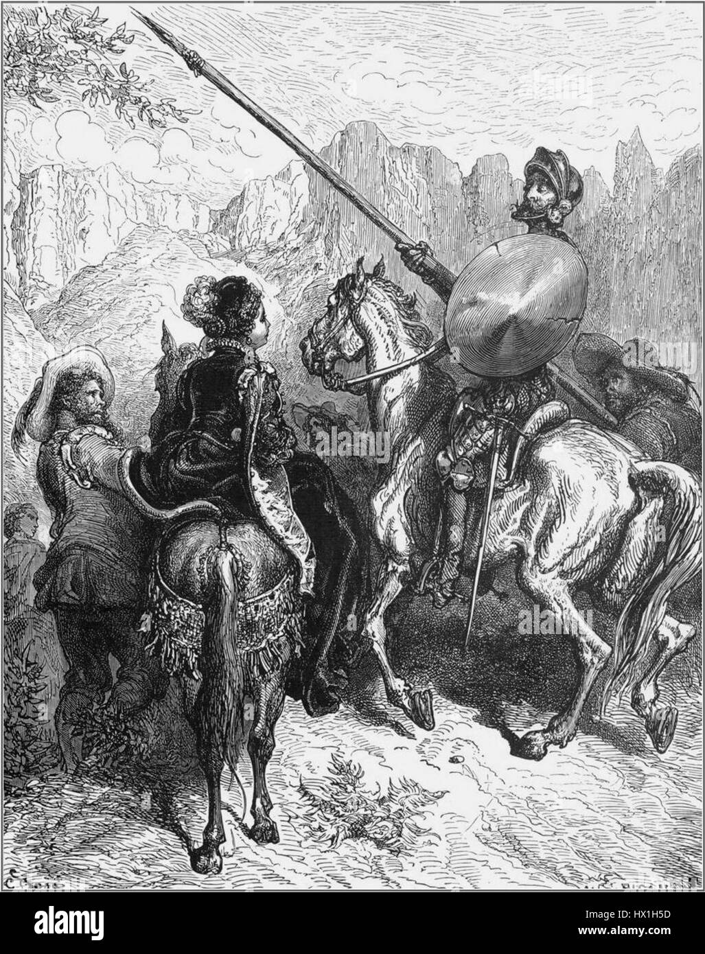 Don Quichotte, écrit par Miguel de Cervantes, est un roman publié pour la première fois en 1512, qui est l'une des œuvres les plus importantes de la littérature occidentale. Il suit l'histoire d'un homme qui, inspiré par des contes chevaleresques, se croit un chevalier errant. Banque D'Images