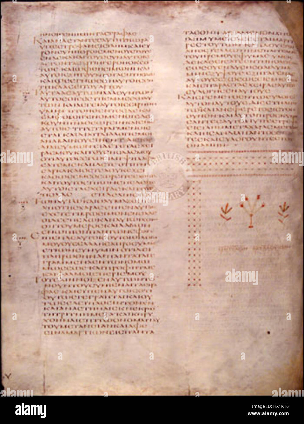 Le Codex Alexandrinus est l'un des manuscrits grecs les plus importants de la Bible. Folio 41v présente un passage de l'Évangile de Luc, mettant en valeur le texte détaillé et historiquement significatif des premiers chrétiens dans son écriture grecque originale. Banque D'Images