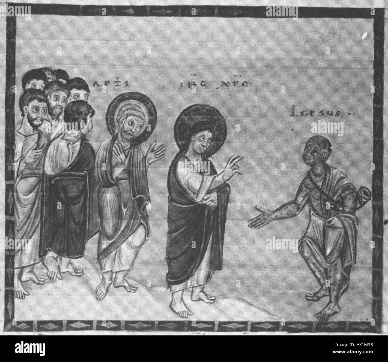 Le Codex Egberti est un manuscrit richement enluminé du Xe siècle. La représentation de la purification du Leper est une représentation vivante d’un miracle biblique, mettant en valeur les détails complexes du manuscrit et sa signification religieuse. Banque D'Images