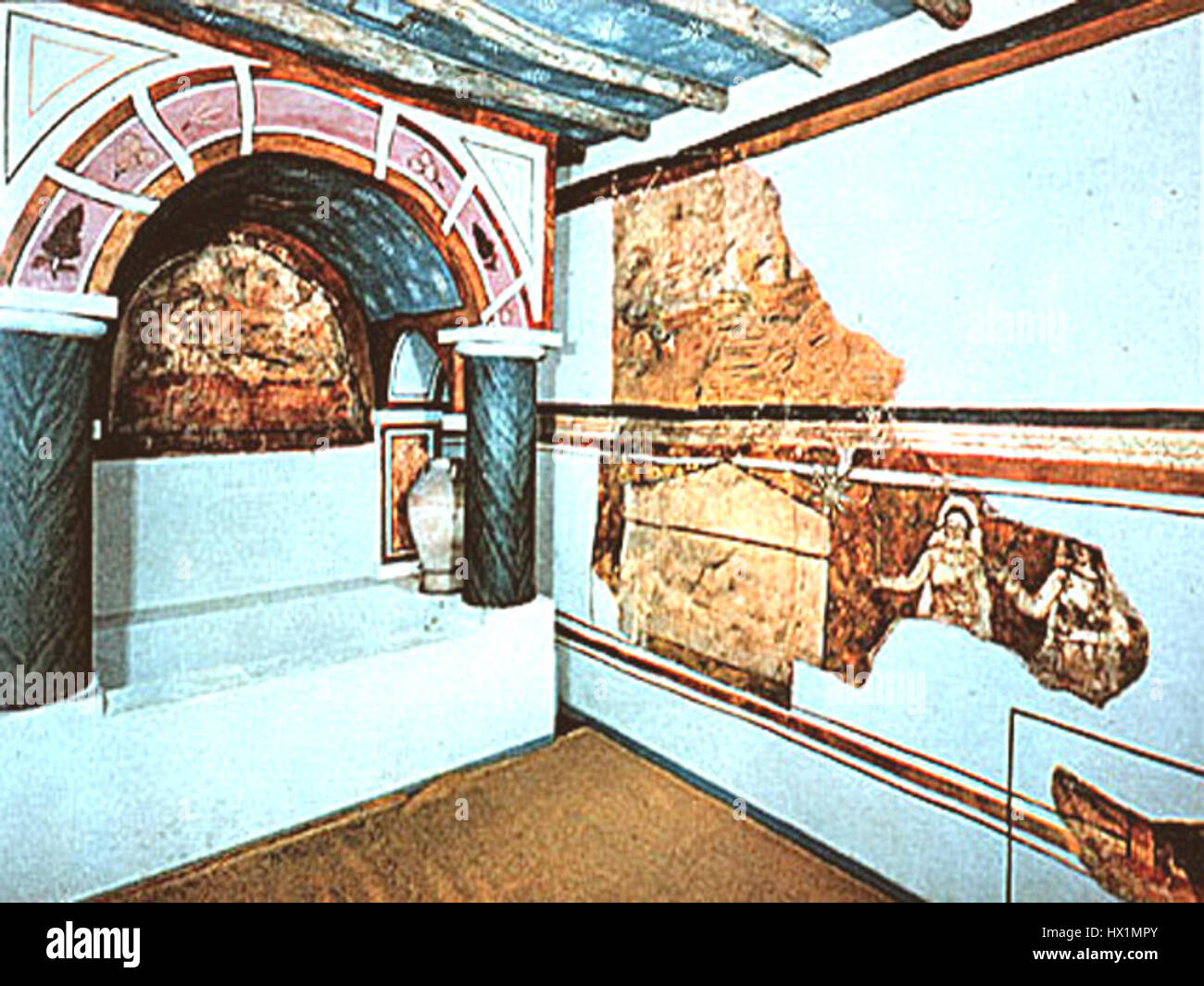 Aperçu du baptistère Dura-Europos, la plus ancienne église chrétienne connue, avec un baptistère avec un plafond peint représentant le bon Pasteur. Banque D'Images