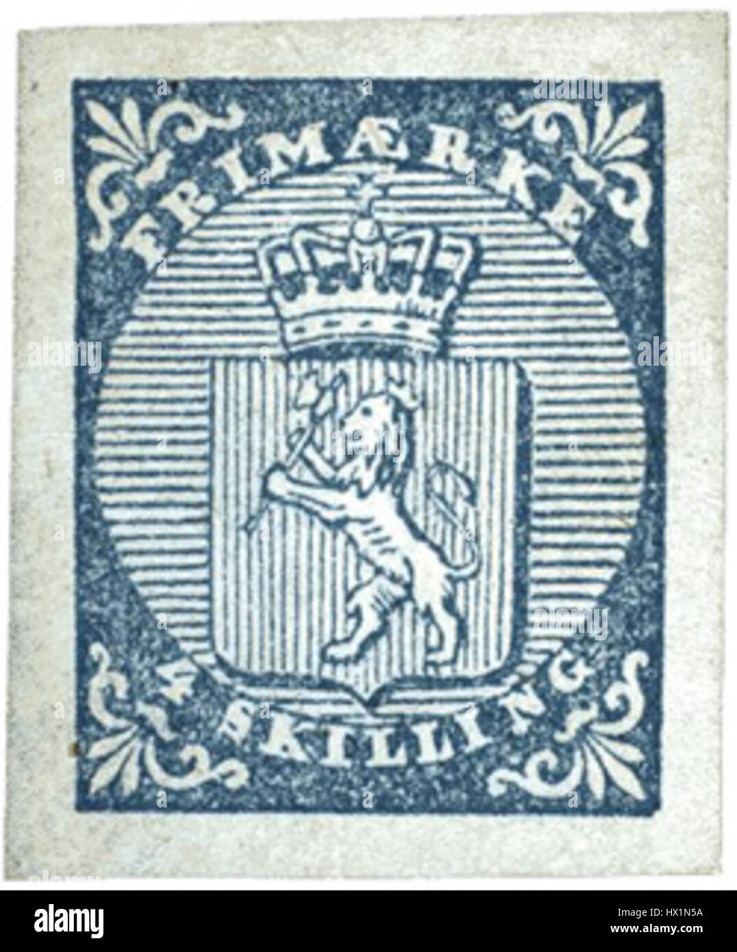 Le Frimerke 1855 est un timbre-poste vintage de 1855. Il est connu pour son importance historique dans l'histoire postale et pour sa conception avec des détails complexes. Banque D'Images