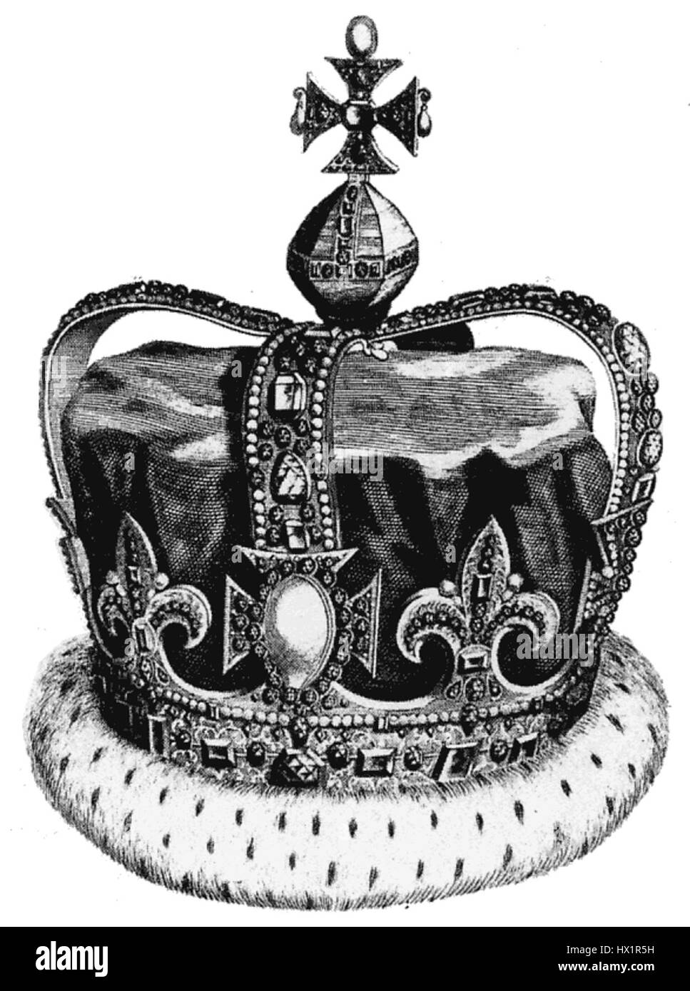 La couronne de Charles II, ajustée pour Jacques II en 1685, a été utilisée lors du couronnement de ce dernier. Cette couronne faisait partie d'une cérémonie qui symbolisait le pouvoir royal en Angleterre. Les éléments de conception de la couronne reflètent la grandeur et la tradition de la monarchie anglaise. Banque D'Images