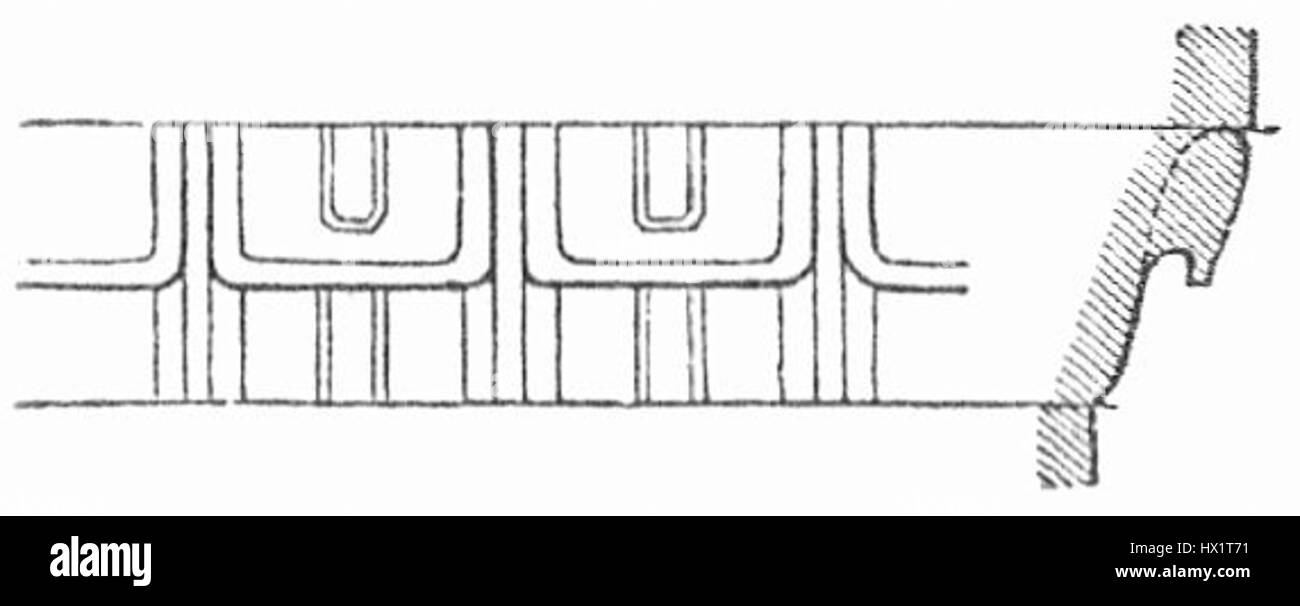 'Dorisches Kyma' fait référence à l'élément architectural connu sous le nom de frise dorique, qui présente un motif répétitif de triglyphes et de métopes. C'est une caractéristique déterminante de l'architecture grecque classique et représente l'un des plus anciens styles architecturaux de l'histoire occidentale. Banque D'Images
