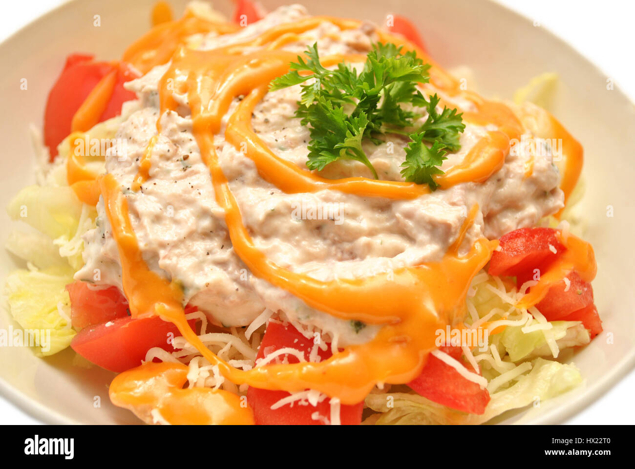 Salade d'été frais avec du thon et l'habillage Banque D'Images