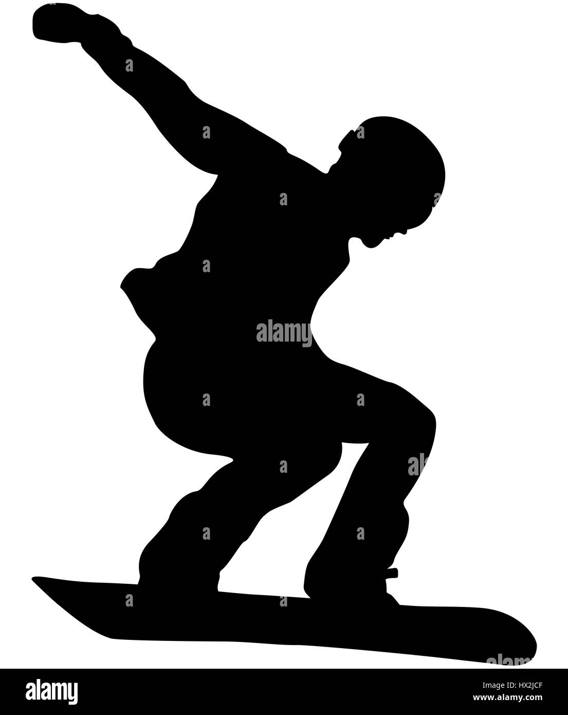 Snowboarder jump athlète masculin silhouette noire Banque D'Images