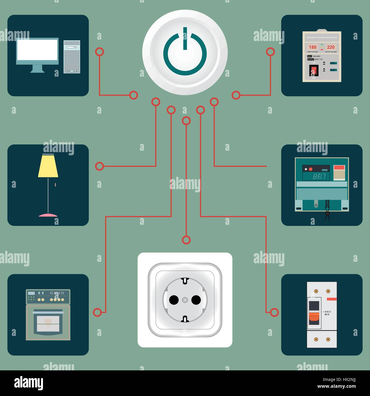 Circuit électrique avec une image d'appareils électriques en télévision-style Illustration de Vecteur