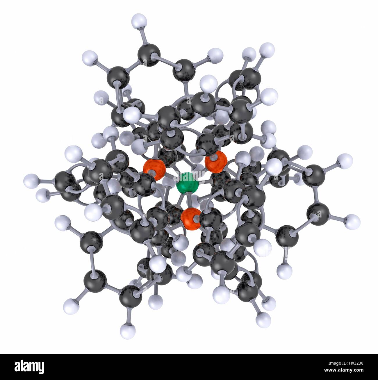 Bille et stick modèle 3D du tétrakis(triphénylphosphine)palladium(0) molécule ou tétrakis(triphénylphosphine)platine(0) molécule. Les atomes de carbone (code couleur : noir, rouge - phosphore, palladium ou platiunum - vert, l'hydrogène - blanc).j'ai utilisé comme catalyseur pour des réactions de couplage catalysées par le palladium. Les applications comprennent la réaction de Heck, Suzuki, Stille, couplage couplage de Sonogashira, et couplage Negishi. Banque D'Images