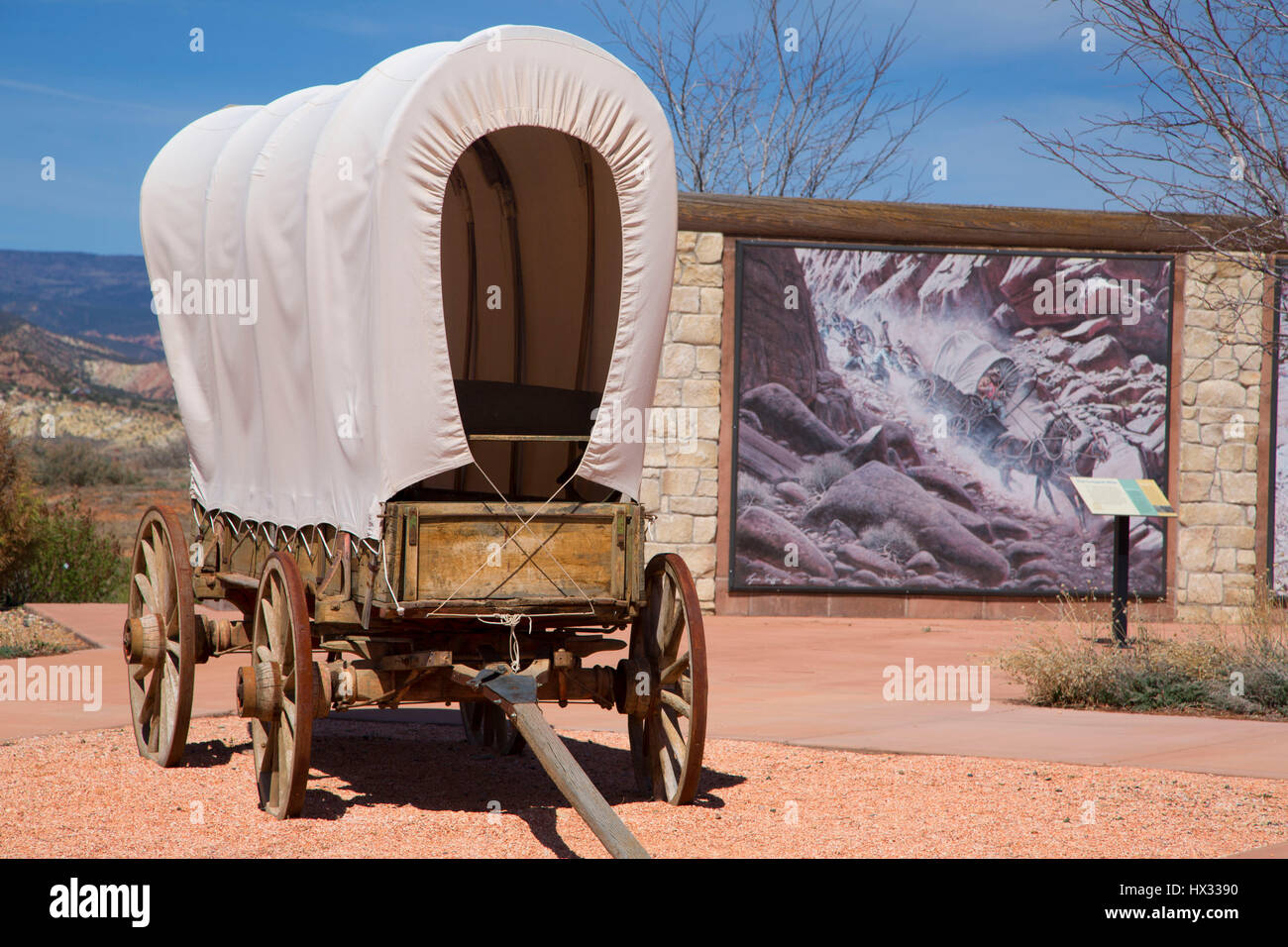 Wagon couvert, Escalante Heritage Centre, l'autoroute 12 National Scenic Byway, Utah Banque D'Images