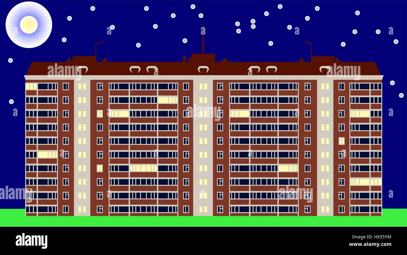 Série typique bloc d'appartements Vue de nuit. Vector illustration Illustration de Vecteur