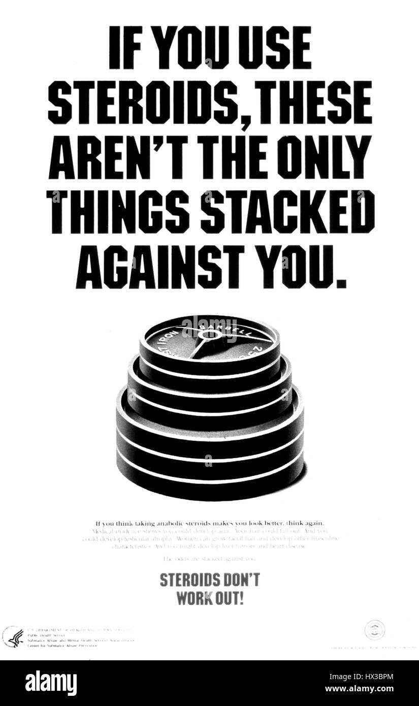 Poster publié par le Center for Substance Abuse Prevention, représentant une pile de poids, de décourager les gens d'utiliser des stéroïdes, 1995. La permission de la National Library of Medicine. Banque D'Images