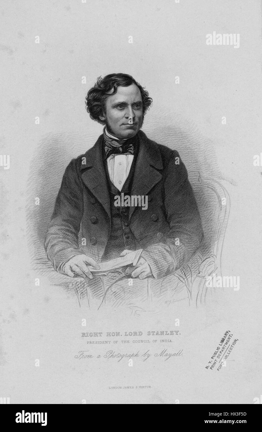 Séance de demi-longueur portrait Edward Henry Stanley, 15e comte de Derby, 1877. À partir de la Bibliothèque publique de New York. Banque D'Images