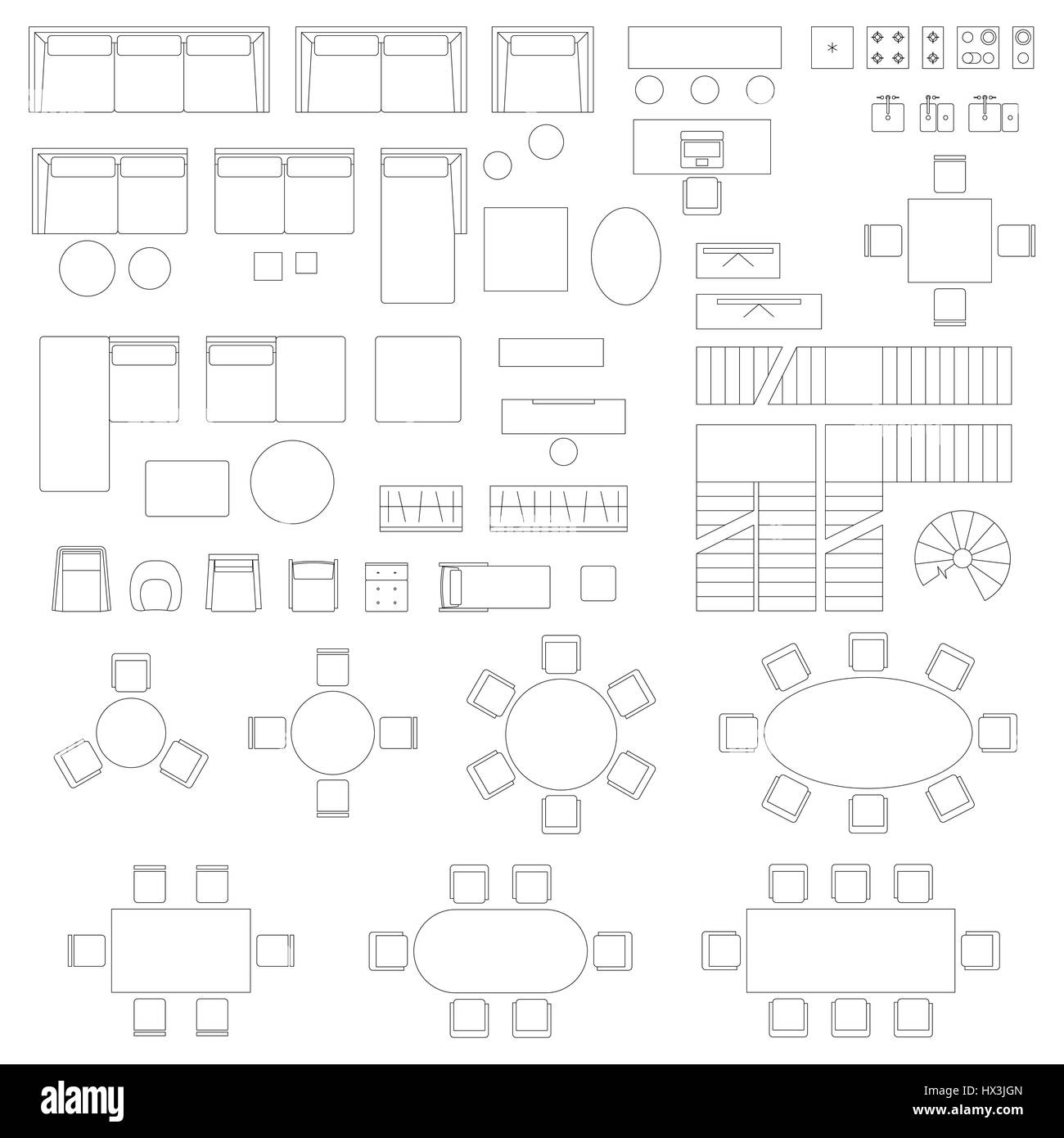 Ensemble de meubles de salon pour les icônes Illustration de Vecteur
