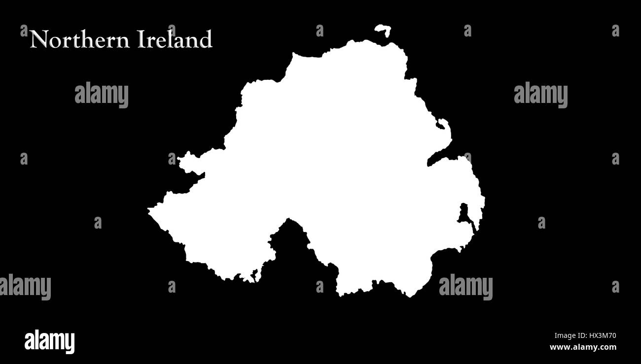 L'Irlande du Nord Carte blanc isolé sur fond noir 3D illustration Banque D'Images