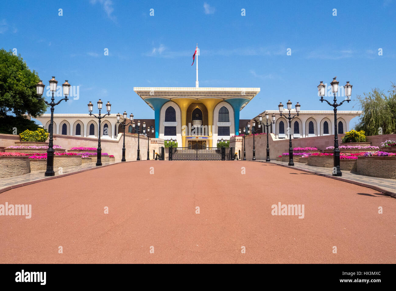 Vue de la façade de Palais Royal de Sultan Qaboos Bin Al à Muscat, Oman, Muttrah Banque D'Images