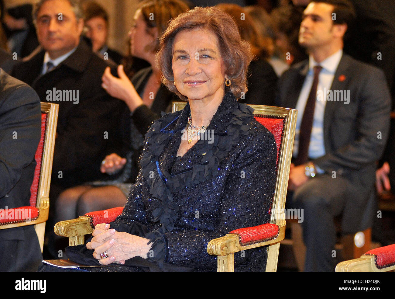 La Reine Sofia pendant le concert inaugural du quatrième cycle de musique de chambre des villes du patrimoine mondial dans la Cathédrale Santa María de Caceres. 03/24/2017 Banque D'Images