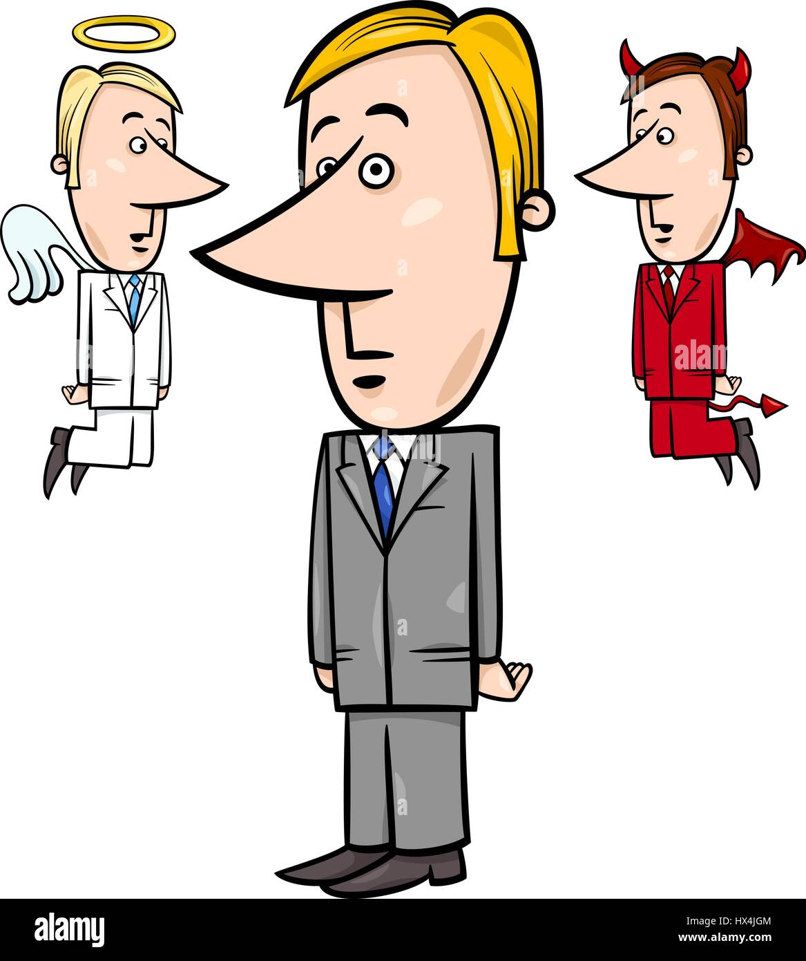 Cartoon Illustration of Businessman Concept avec l'ange et diable chuchoter dans son oreille Illustration de Vecteur