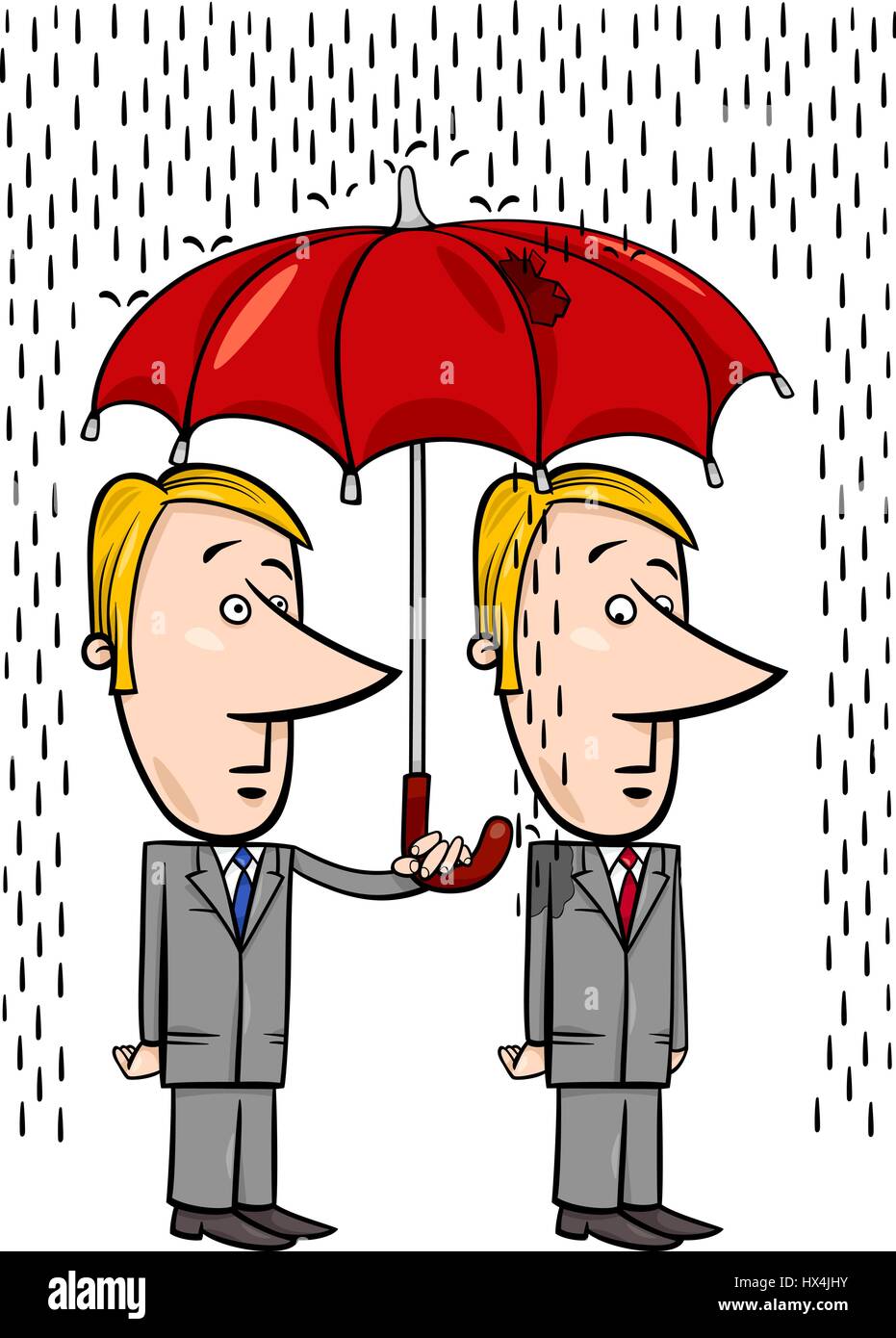 Cartoon Concept Illustration de deux hommes d'affaires sous le parapluie qui fuit Illustration de Vecteur