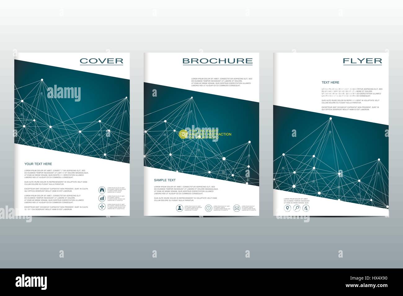 Ensemble de modèles d'affaires pour brochure, flyer, couverture magazine en format A4. Molécule de structure de l'ADN et les neurones. Fond abstrait géométrique. La médecine, de la science, de la technologie. Scalable Vector Graphics. Illustration de Vecteur