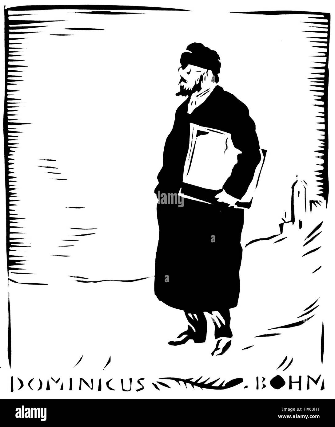 Le 'Scherenschnitt Dominikus Boehm' de Rudolf Koch, créé en 1919, est un bel exemple de coupe papier allemande Cette conception complexe met en valeur la précision et l'habileté impliquées dans cette technique traditionnelle, avec des motifs et des formes détaillés qui reflètent le style de l'époque. Banque D'Images