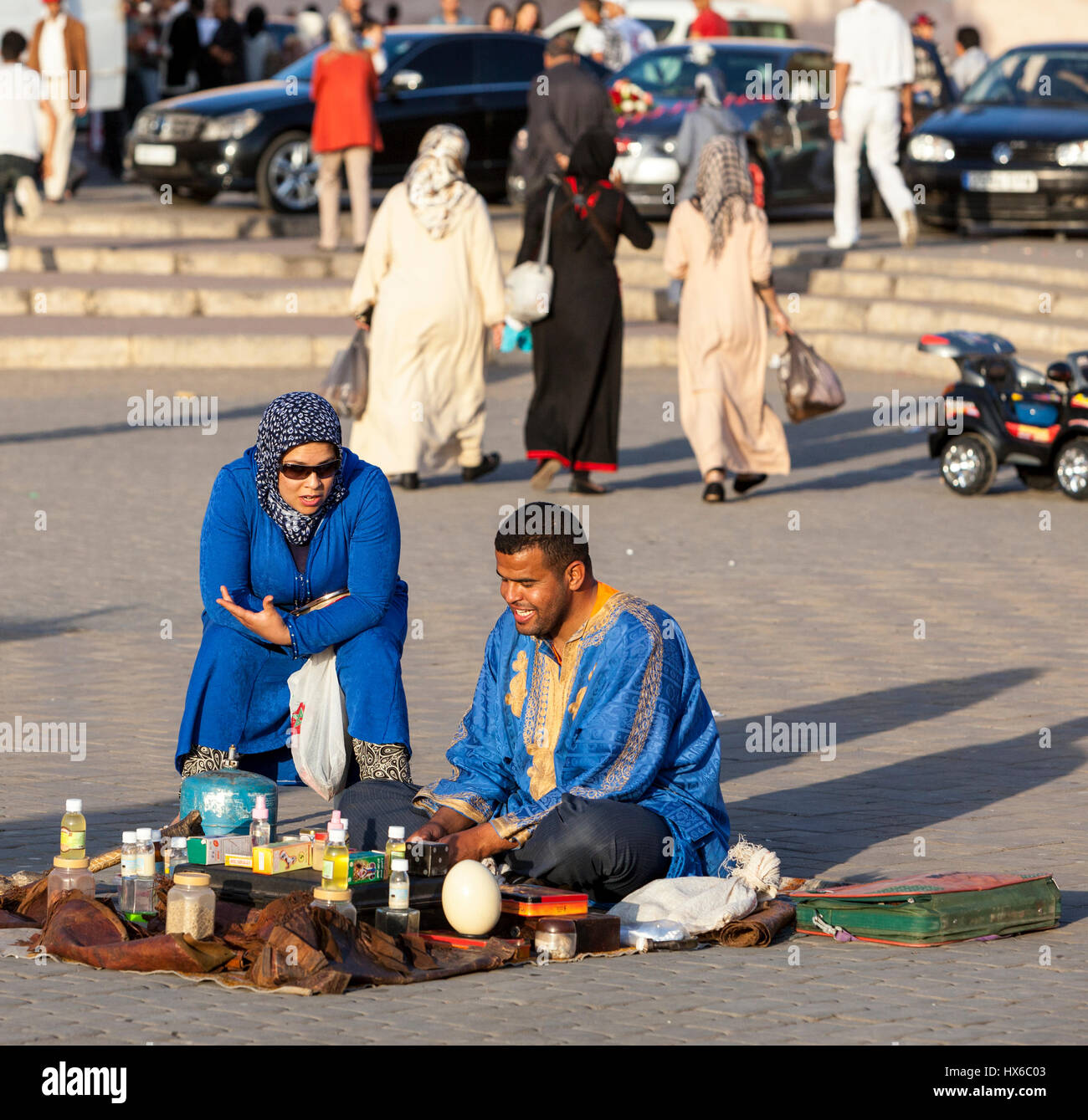 Meknes, Maroc. Fournisseur de produits de soins du corps dans le lieu Hedime. Banque D'Images