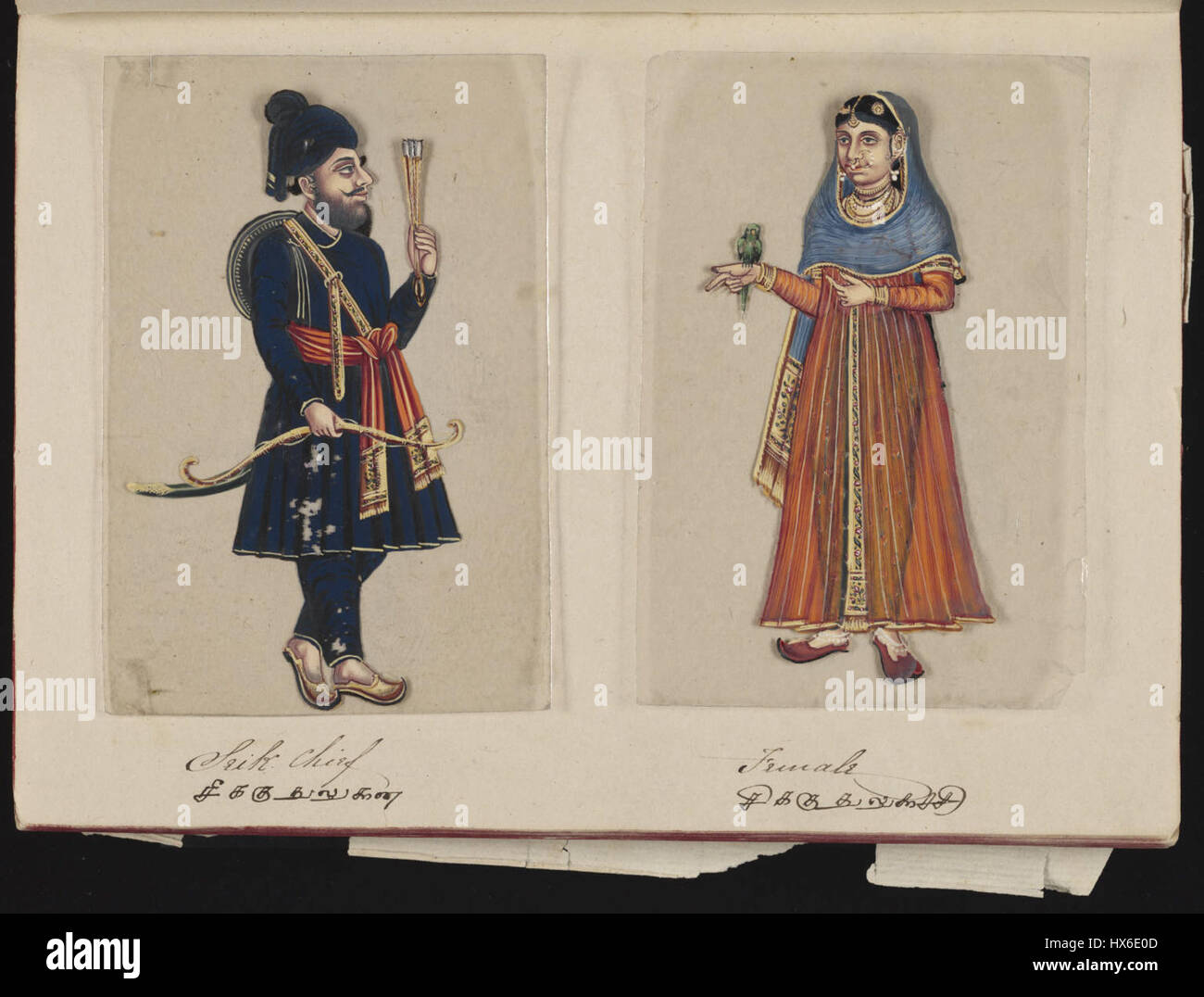 Un manuscrit illustré de 1837 intitulé soixante-douze spécimens de castes en Inde contient 72 images peintes à la main représentant des hommes et des femmes de différentes castes et groupes religieux de Madura, en Inde, créées par le maître d'écriture indien dans une école anglaise établie par des missionnaires américains. Banque D'Images