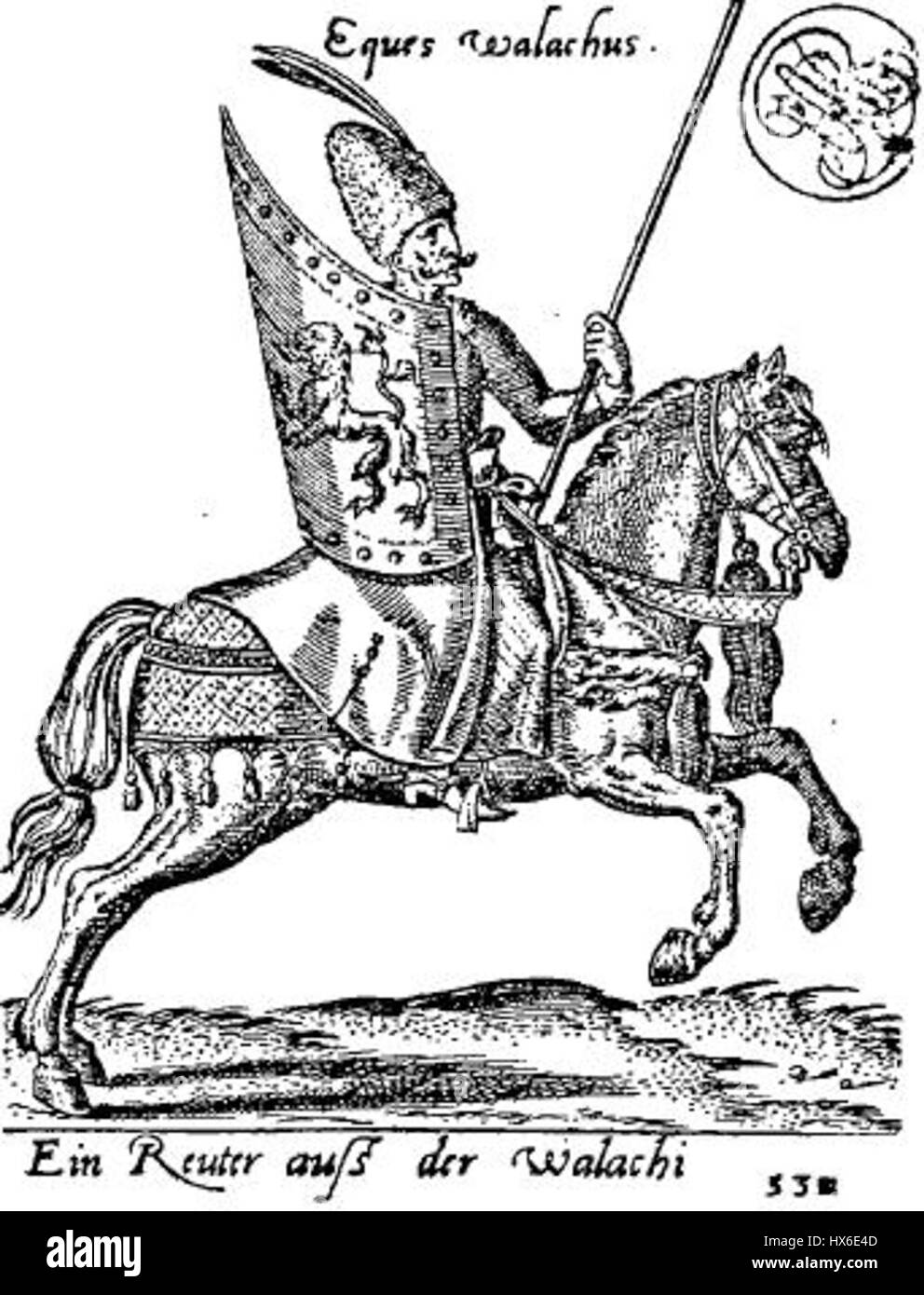 Le « soldat român din secolul al XVI-lea » représente un soldat roumain du XVIe siècle, illustrant sa tenue vestimentaire et son rôle au cours d'une période importante de l'histoire militaire roumaine. L'œuvre met en valeur les vêtements et les armes traditionnels de l'époque. Banque D'Images