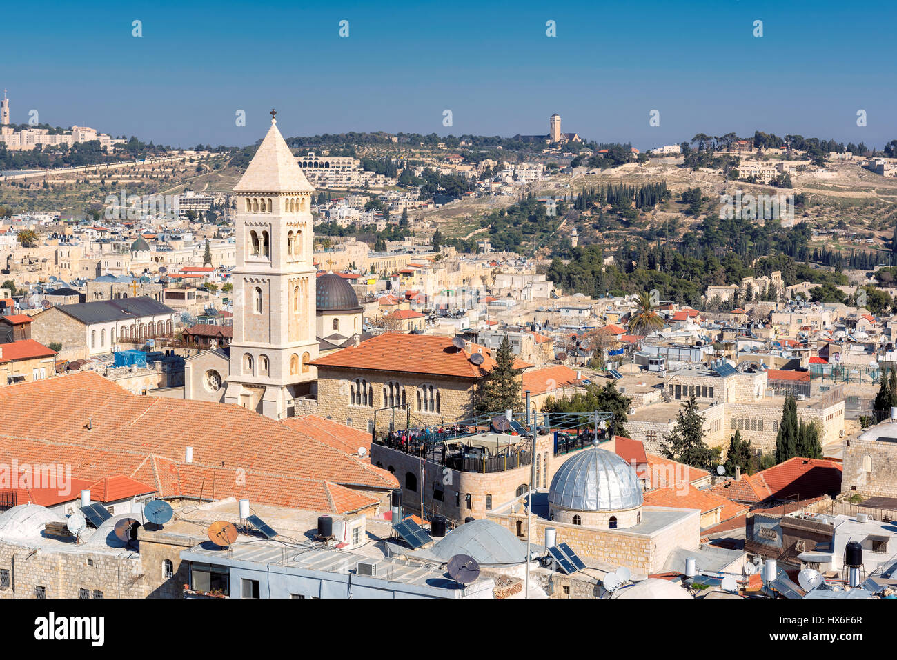 Vue aérienne de la vieille ville de Jérusalem, Israël. Banque D'Images