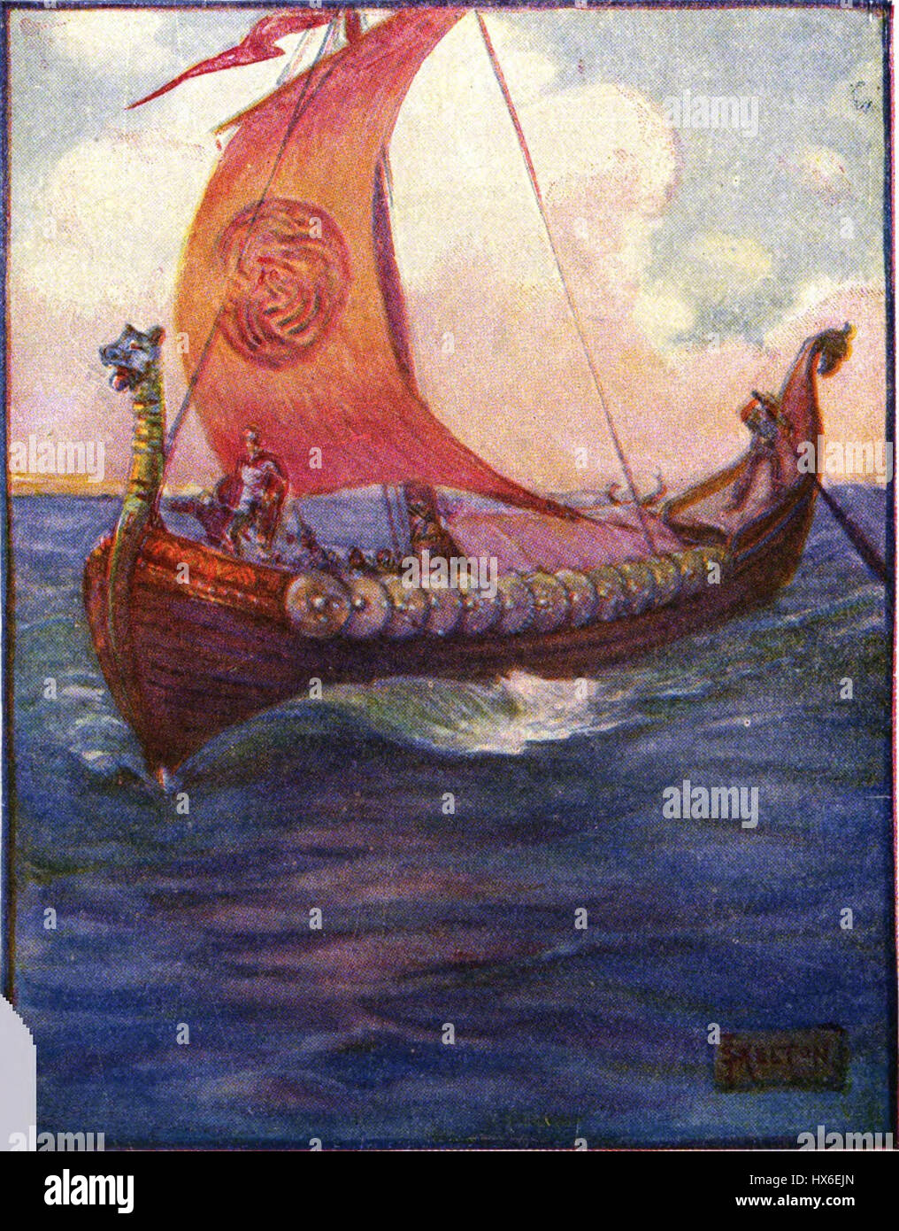 Le poème épique Beowulf détaille le voyage du héros à Daneland. Il raconte la voile de Beowulf au Danemark pour aider le roi Hrothgar contre le monstre Grendel. Banque D'Images