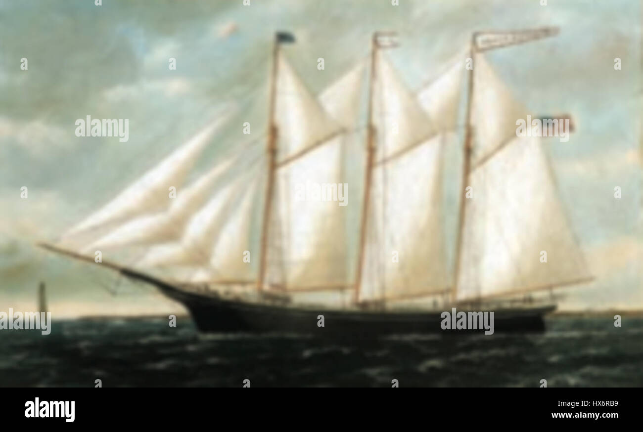 'Goélette James Rothwell' de WP Stubbs représente un navire du même nom, probablement pendant un moment d'activité maritime. La peinture souligne la structure détaillée du navire, reflétant l’importance des goélettes dans la navigation au XIXe siècle. Banque D'Images