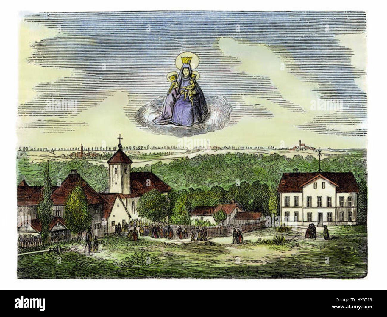 Anna Wallfahrt fait référence à un pèlerinage du XIXe siècle à Munich, représenté dans des œuvres d'art. Cette pièce reflète la signification spirituelle du pèlerinage, en mettant l’accent sur la dévotion religieuse et les pratiques culturelles de l’époque. Banque D'Images