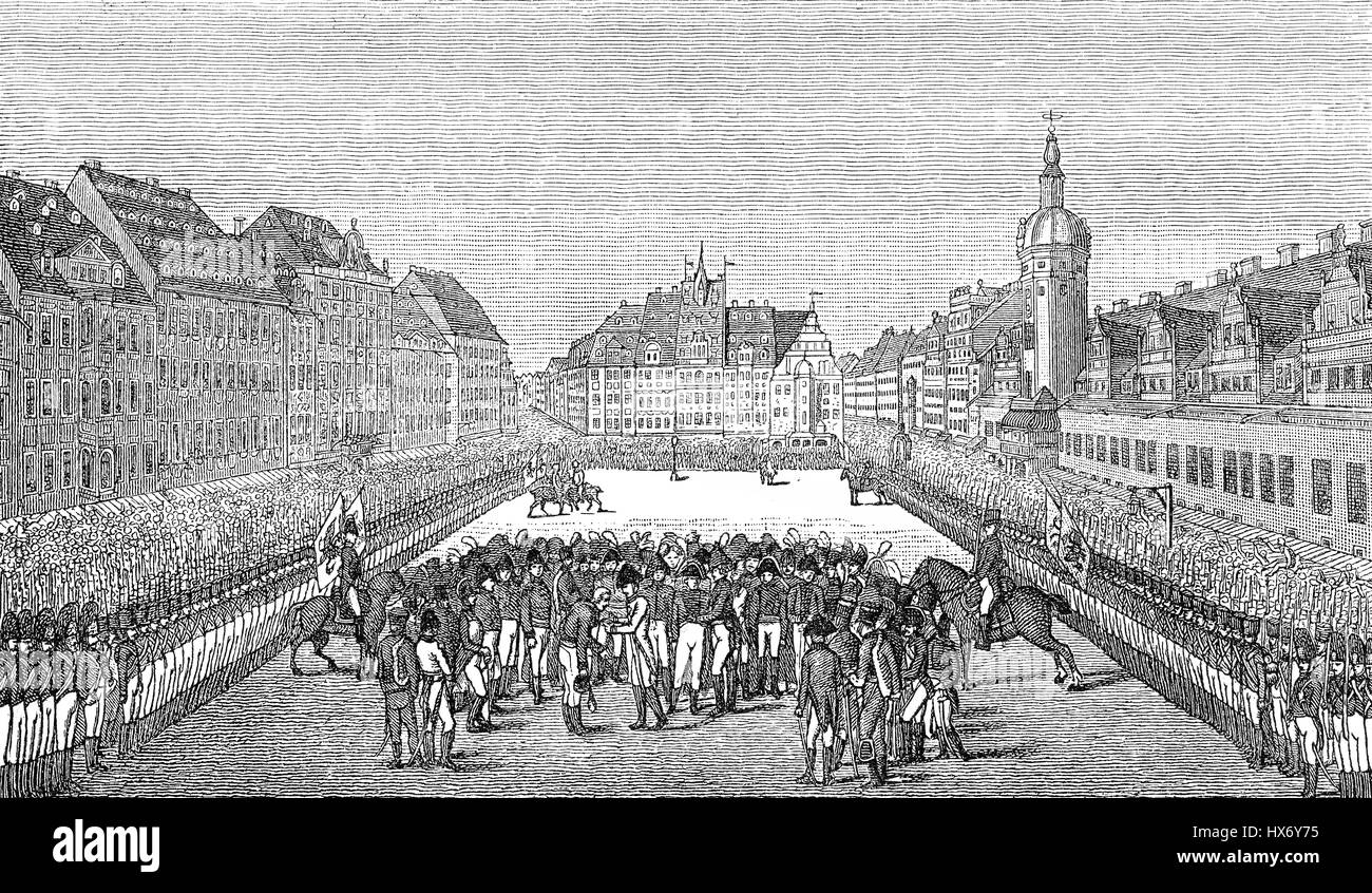 Les rois et les généraux sur la place du marché à Leipzig le 19.10.1813, la bataille des nations, les guerres de libération allemande Banque D'Images