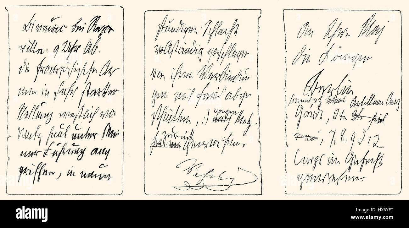 Message au sujet de la victoire remportée par le roi Guillaume I, écrit par le Prince de Bismarck, bataille de Gravelotte, le 16 août 1870, Guerre franco-prussienne Banque D'Images