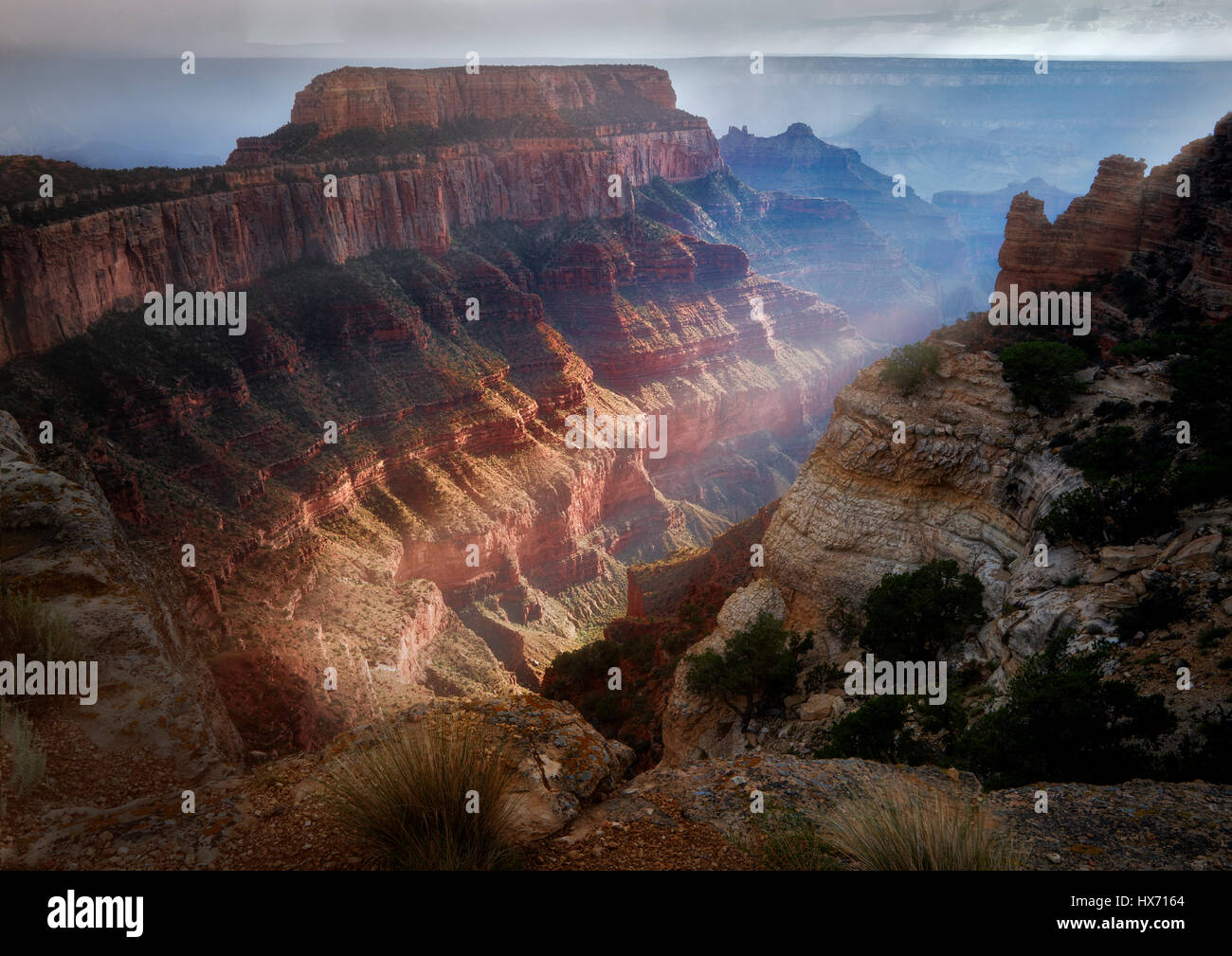 La lumière qui brillait à travers le thunderstromon Wotons trône. Cape Royal. Le Parc National du Grand Canyon, Arizona Banque D'Images