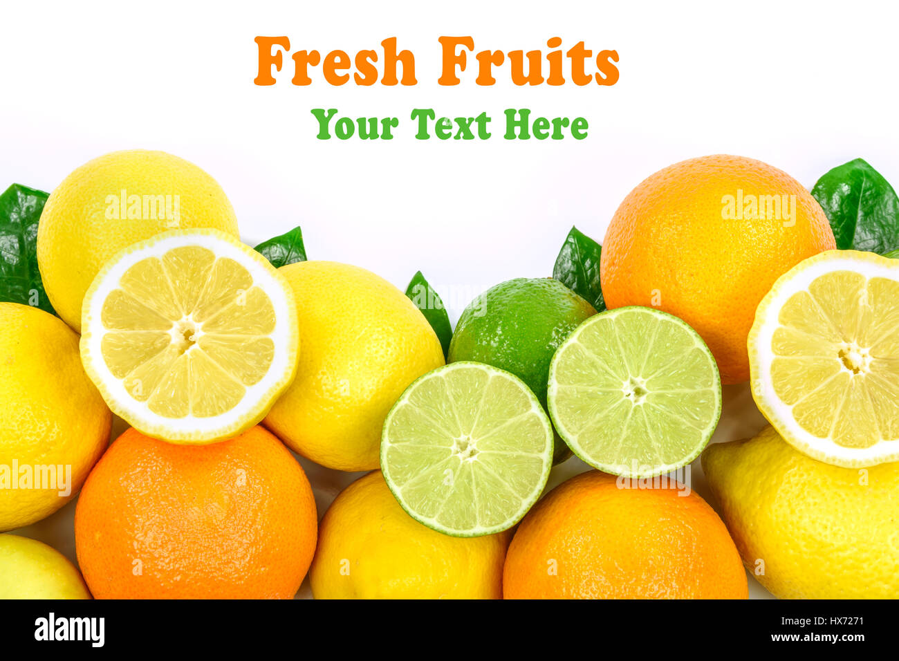 Coup de frais généraux de différents fruits tropicaux collection avec espace de publicité texte. Banque D'Images