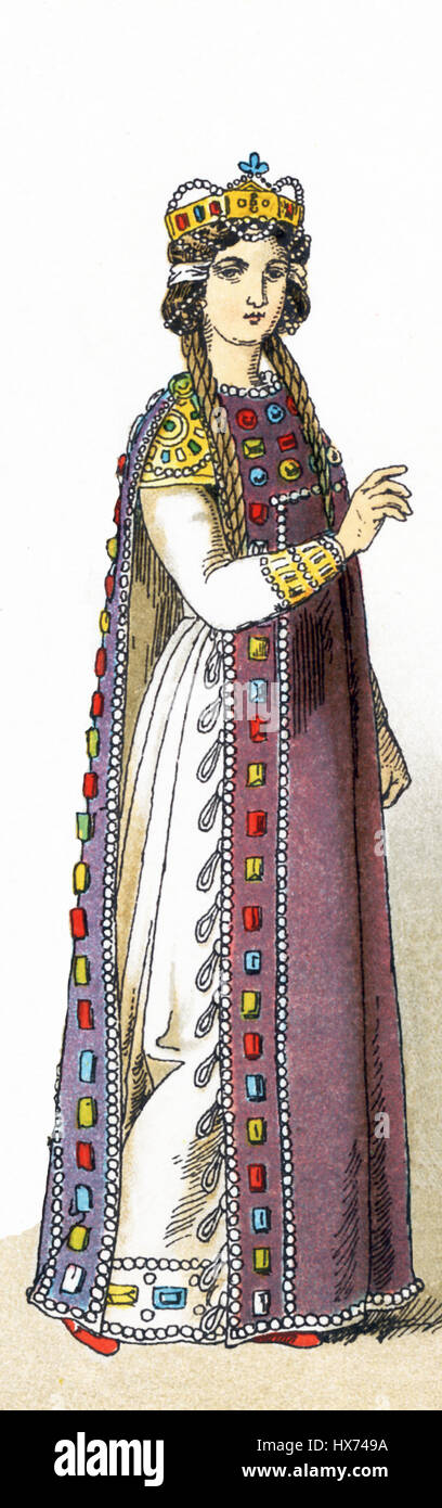 L'illustration ici met en évidence une impératrice byzantine entre 800 et 1000 après J.-C. L'illustration sort à 1882. Banque D'Images