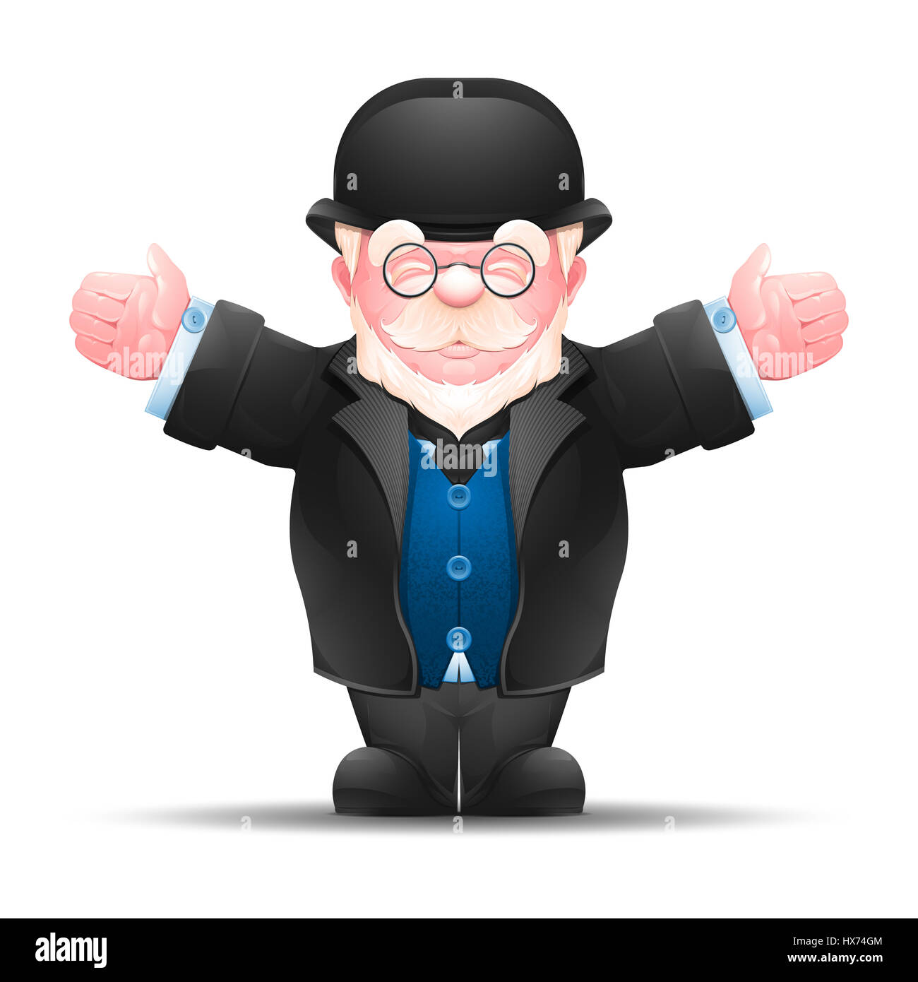 Man étendit ses mains pour les deux parties. Portrait d'homme âgé habillé en costume formel isolé sur blanc. Banque D'Images